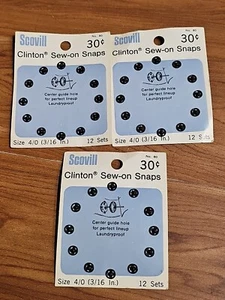 3 Scovill Clinton Sew-On Snaps,  Size 4/0 (3/16 in), 12 each set, No. 80 Brass - Picture 1 of 2
