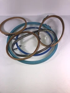 6 Embroidery Or Cross Stitch Hoops Different Sizes Metal Plastic & Wood - Picture 1 of 13