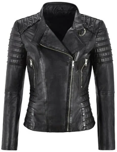 Women's Genuine Lambskin Leather Jacket Motorcycle Real Slim fit Biker Jacket - Picture 1 of 5