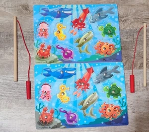 Melissa & Doug Wooden Magnetic Fishing Puzzle Game Lot of 2 - Picture 1 of 5