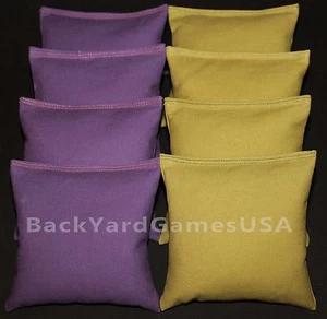 ALL WEATHER CORNHOLE BEAN BAGS Purple & Gold Resin Filled WATERPROOF - Picture 1 of 2