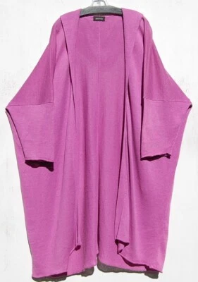NEW Eskandar VIOLET PLUM Linen Knit 48" Long HOODED Cardigan Sweater O/S - Изображение 1 из 4