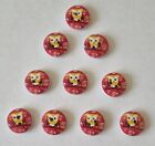 10 Buttons Red & Yellow Owl Pattern Round Two Hole Wooden Size 15mm