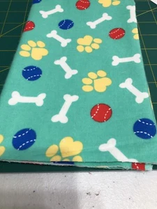 Soft Flannel Bones Paws Balls Dog Theme Fat Quarter - Picture 1 of 1
