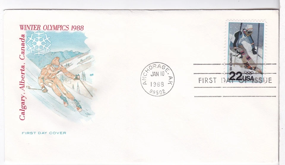 TurtlesTradingPost- Olympics- Downhill Skier 1988 #2369 FDC House of Farnam - Image 1 of 1