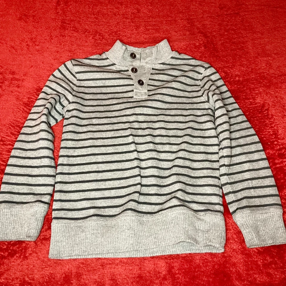 Cherokee Boys Sweater Gray Grey Button Long Sleeve Striped Top Size M 8 to 10 - Image 1 of 3