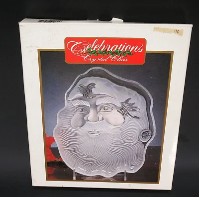 Винтажная кристально прозрачная матовая тарелка Санта-Клауса для празднования Рождества в Индонезии 8 дюймов - Изображение 1 из 4