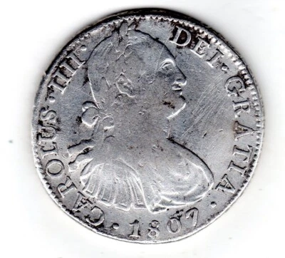 SPAGNA SPAGNA SPAGNA COLONIALE CARLOS IIII HISPAN 8 REALS 1807 Argento - Immagine 1 di 3