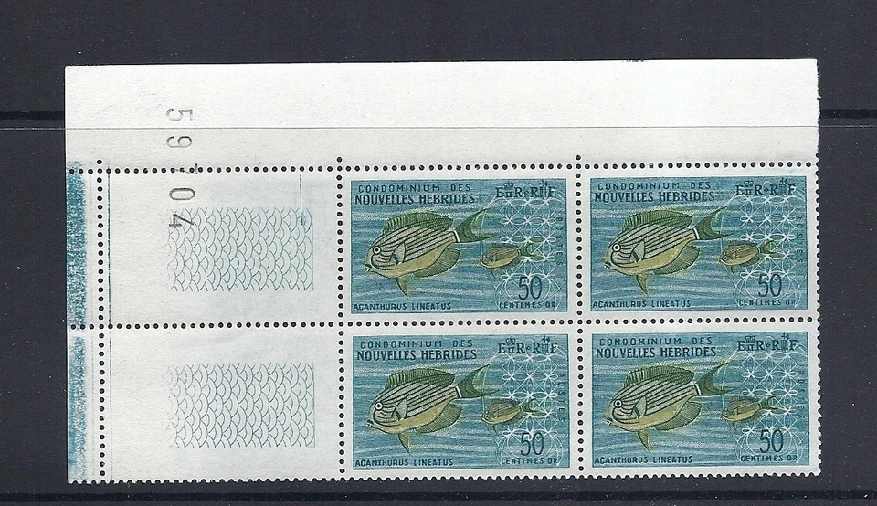 NEW HEBRIDES (FR) 1963 LINED TANG (FISH) (SG F119) VF MNH plate block of 4 - Image 1 of 1