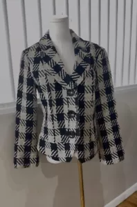 Coldwater Creek Blazer Jacket Black Beige Woven Textured Checks Chest Sz 8 - Picture 1 of 5