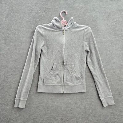 Sudadera con Capucha Juicy Couture Mujer S Gris Terciopelo Bordado Manga Larga Logo Foto 1 de 4