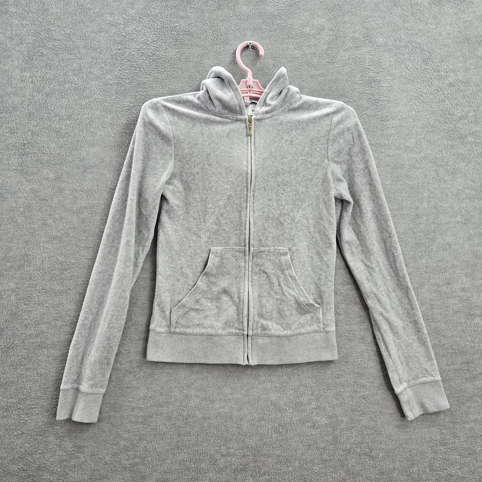 Juicy Couture Women Hoodie S Gray Velour Embroidered Long Sleeve Logo - Image 1 of 4
