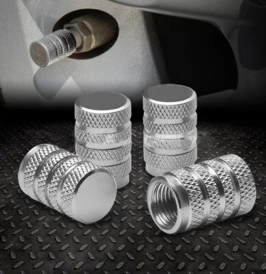 4x Silver Aluminum Piston Car Tire Rim Valve Wheel Air Port Dust Cover Stem Caps - Image 1 of 4