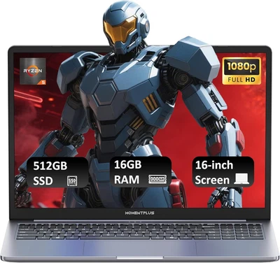 TRA16 16" PC Portatile Con Ryzen 5 3550H(Fino a 3,7Ghz), 16GB DDR4 512GB SSD, Gr - Immagine 1 di 4