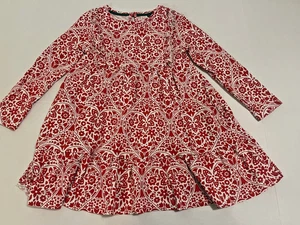 MINI BODEN GRÖSSE 3-4 JAHRE BAUMWOLLE ROT & WEISS GEBLÜMT KLEID MIT RÜSCHE - Bild 1 von 5