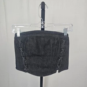 Ksubi Denim Corset Lace-Up Top Black Wash NWT Size Small Y2K Streetwear - Picture 1 of 3
