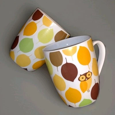 Rachael Ray Little Hoot Owl Mugs Set of 4 Coffee Tea Cups Hippy Retro Groovy - Image 1 of 4