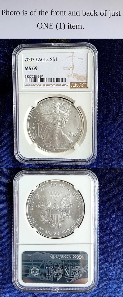 American Silver Eagle 2007 $1 NGC MS69 etiqueta marrón Foto 1 de 1