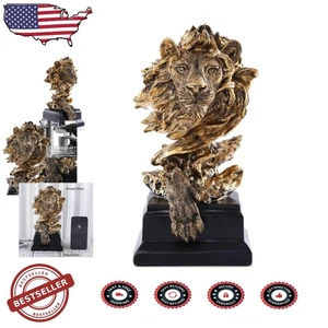 Stunning Golden Lion King Beasts Statue Elegant Home Office Decor 12.2" - Picture 1 of 12
