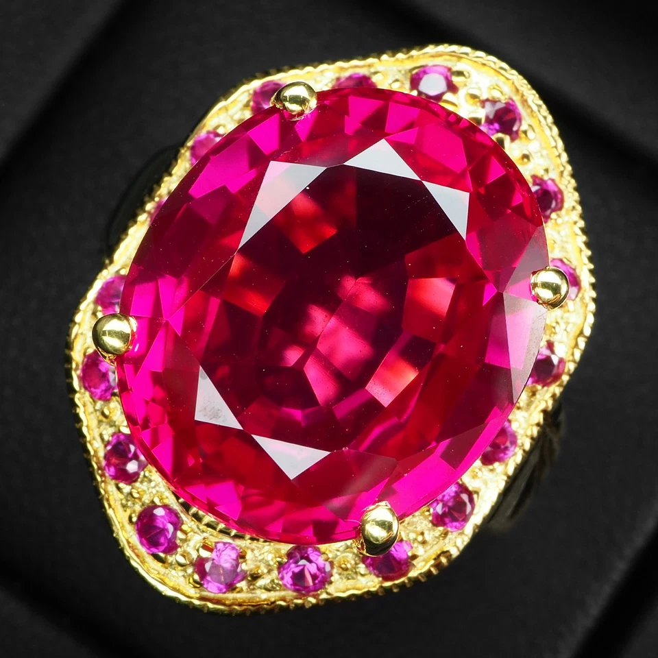 Raspberry Pink Rubellite Tourmaline 19.45Ct 925 Sterling Silver 24K Gold Rings - Image 1 of 1