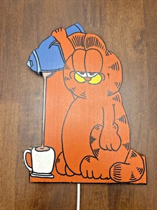 Garfield Comic-Streifen Katze Hof Schild Holz Vintage 13 cm hoch Pfahl 5,5 Zoll - Bild 1 von 6