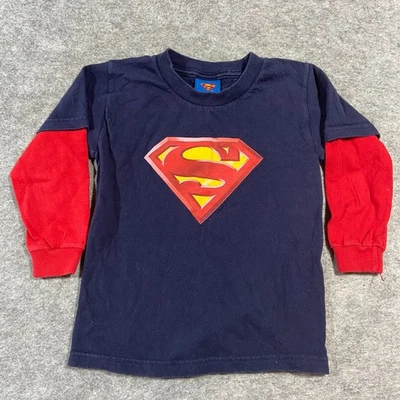 Camiseta De Colección Superman Manga Larga Jóvenes Niños S Azul Estampado Gráfico Logo Foto 1 de 4