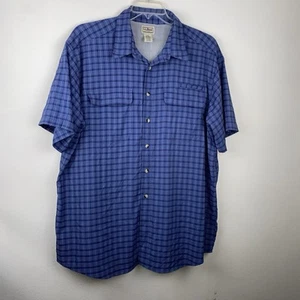 LL Bean Coolmax Mens XL Shirt Blue Striped Vented Short Sleeve Fish Hiking Camp - Picture 1 of 6