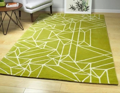 Grün/Weiß Handgetufteter Teppich 100% Wolle Teppich 8x10 9x12 Küche Dekor - Bild 1 von 4