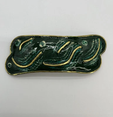 Hebilla de cinturón Luciano esmalte verde efecto mármol detalles dorados latón de colección firmado Foto 1 de 4