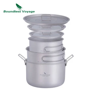 Titanium 1.4L 1.6L 2.4L Pot Pan Lightweight Camping Cooking Set Outdoor Cookware - Picture 1 of 15