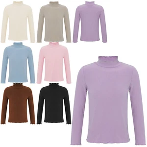 Kids Girls Tops Thermal Pullover Daily Sweater Plain Mock Neck Sweatshirts Tee - Picture 1 of 77