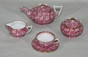 RARO! SET DA TÈ VINTAGE SPODE COPELAND MINI/MINIATURA ROSA CHINTZ ROSA 7 PZ - Foto 1 di 12