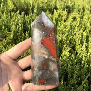 0.81LB Natural Bloodstone Obelisk Quartz Crystal Point Wand Reiki Tower XA5896 - Picture 1 of 12