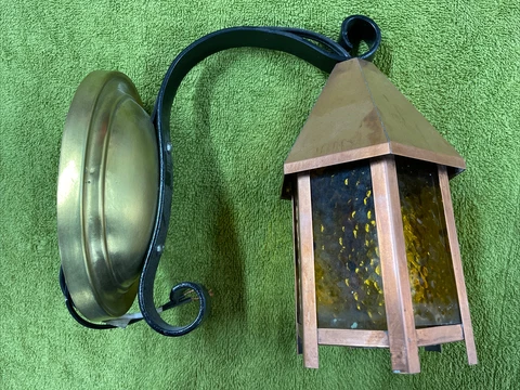 Antique Original Arts/Crafts-Gothic Copper Porch Light Restored Cover
