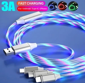 Cavo di ricarica USB 3 in 1 LED per iPhone USB C Micro Samsung Pixel venditore UK  - Foto 1 di 6