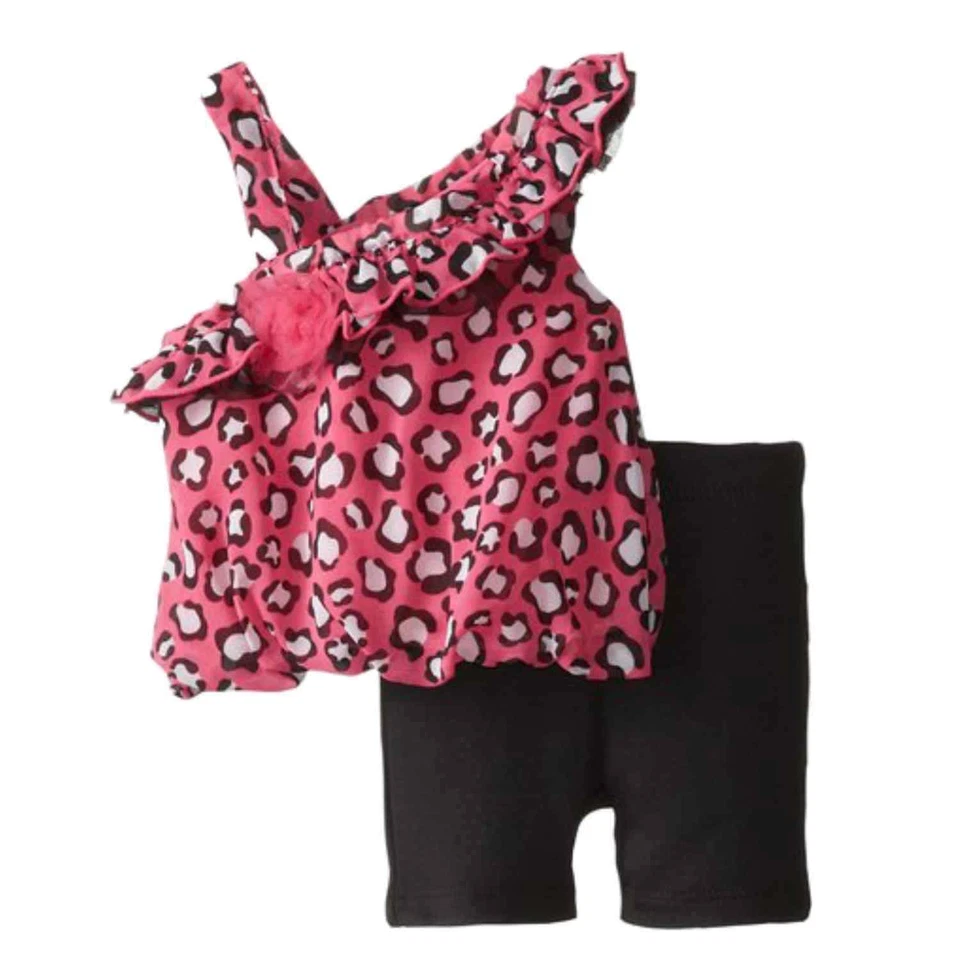 Bebé Glam Infantil Niña Rosa Leopardo Estampado Burbuja Top Leggings Conjunto 2 piezas Foto 1 de 1