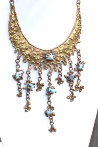 Pal Kepenyes Turquoise Bronze Drop Necklace 1960’s Modernism Brutalist Necklace - Picture 1 of 7