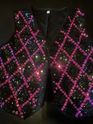 Pink And Black Sequin Vest. Medium Child. - Image 1 of 3