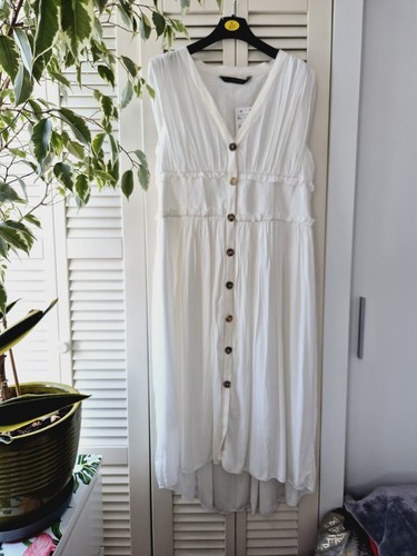 OFF WHITE Abito estivo Zara Off White avorio boho bohemian Bali greco XL per adattarsi L UK 12