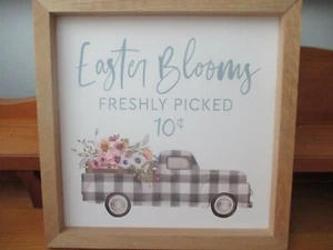 Wooden Sign Plaque "Easter Blooms Freshly Picked" Pick Up Truck, Flowers,12 x 12 - Picture 1 of 4