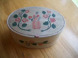 Vintage Volkskunst skandinavische Frau Blumen Holz Power Box frühe amerikanische - Bild 1 von 3