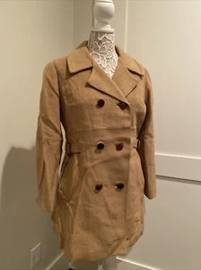 Vintage 100% Camel Hair Womens PEA COAT Tan KHAKI Rare Medium - Picture 1 of 11