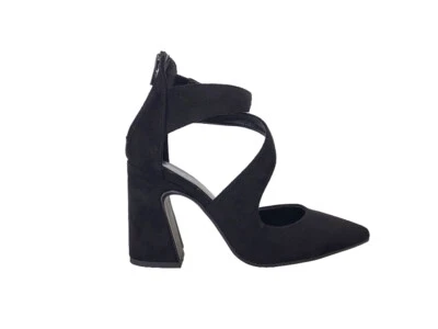 Zapatos De Tacón Alto Para Mujer De Piel Ante Negra Con Trenzado Hecho En Italia - Imagen 1 de 4