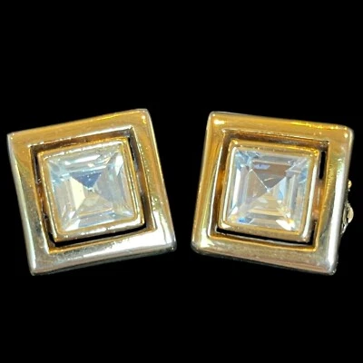PIERRE CARDIN квадратный CZ кристалл серьги золотой тон зажим на тяжелый коренастый заявление - Изображение 1 из 4
