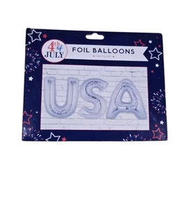 4th of July USA Letters Foil Silver Balloons 15in - Picture 1 of 2
