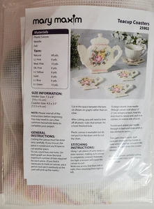 Mary Maxim Teacup Coasters 25902 and holder plastic canvas kit yarn needlework - Picture 1 of 3