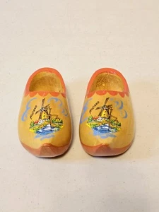 Vintage Dutch Holland Hand Carved Wooden Mini Clog Shoes - 5" - Picture 1 of 6
