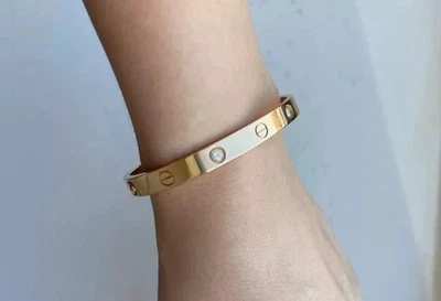 Real Moissanite 2Ct Round Cut Women's Bangle Bracelet 14K Yellow Gold Plated - Image 1 of 4