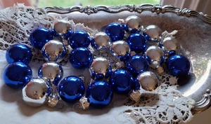 Blue and Silver Small Glass Christmas Ornaments Set of 24 Small Tree - Picture 1 of 2