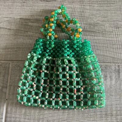 Small Beaded Handmade Vtg Bag Purse 70’s Green Fairy Groovy Retro Disco Prairie - Image 1 of 4
